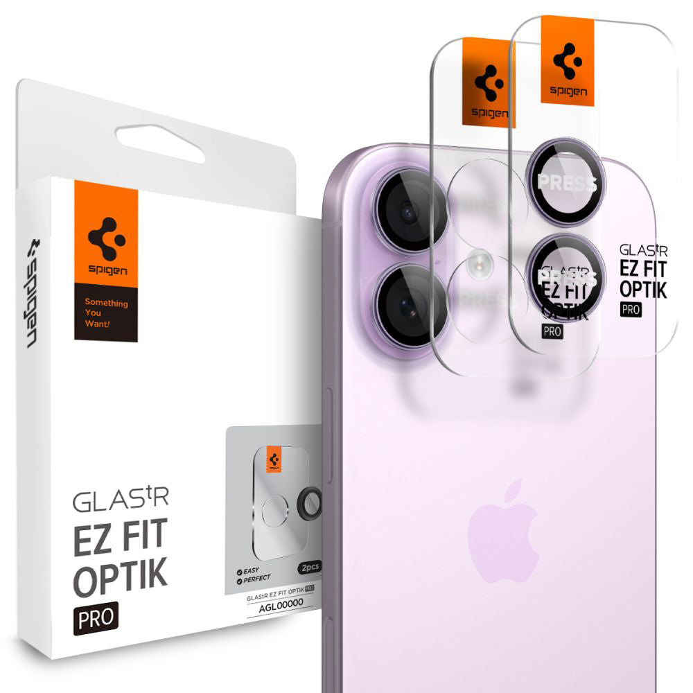 Beschermfolie Achtercamera Spigen GlastR EZ FIT Optik Pro voor Apple iPhone 17 / 16 Plus / 16, Gehard Glas, Set van 2 stuks, Paars