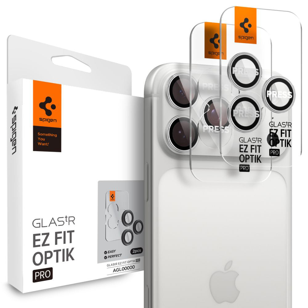 Beschermfolie Achtercamera Spigen GlastR EZ FIT Optik Pro voor Apple iPhone 17 Pro Max / 17 Pro, Gehard Glas, Set van 2 stuks, Zilverkleurig