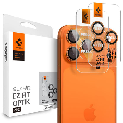 Beschermfolie Achtercamera Spigen GlastR EZ FIT Optik Pro voor Apple iPhone 17 Pro Max / 17 Pro, Gehard Glas, Set van 2 stuks, Oranje