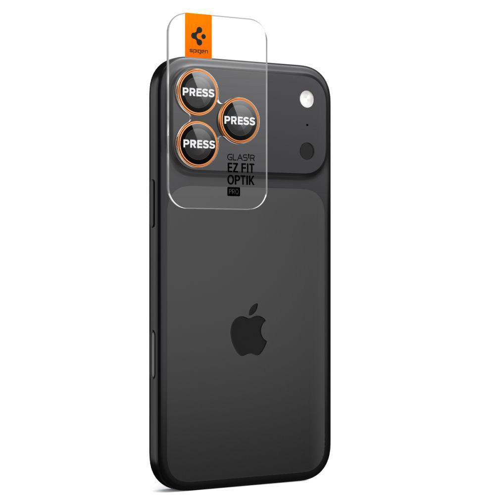 Beschermfolie Achtercamera Spigen GlastR EZ FIT Optik Pro voor Apple iPhone 17 Pro Max / 17 Pro, Gehard Glas, Set van 2 stuks, Oranje