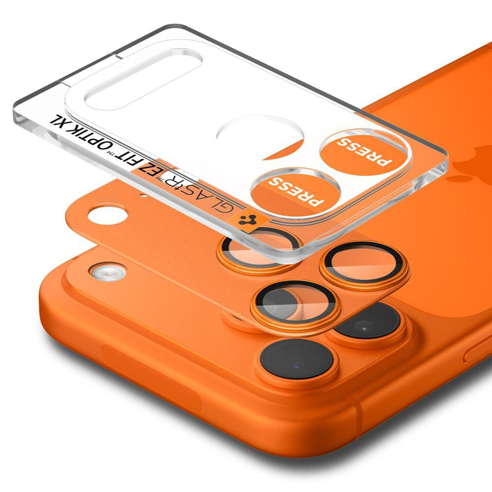 Beschermfolie Achtercamera Spigen GlastR EZ FIT Optik Pro voor Apple iPhone 17 Pro Max, Gehard Glas, Set van 2 stuks, Oranje AGL10650