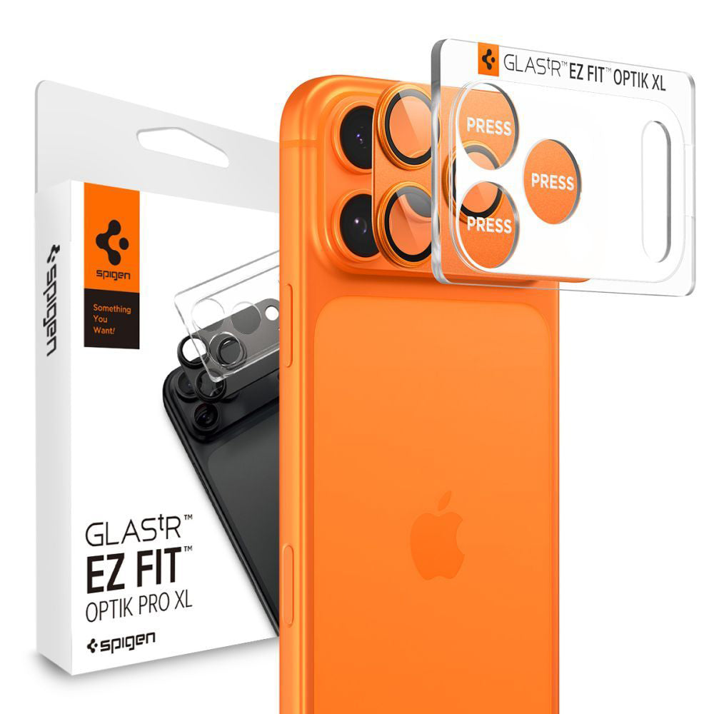 Beschermfolie Achtercamera Spigen GlastR EZ FIT Optik Pro XL voor Apple iPhone 17 Pro, Gehard Glas, Oranje AGL10645