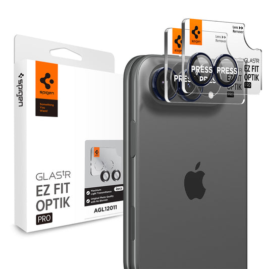 Beschermfolie Achtercamera Spigen GlastR EZ FIT Optik Pro voor Apple iPhone Duo, Gehard Glas, Set van 2 stuks, Marineblauw AGL12011