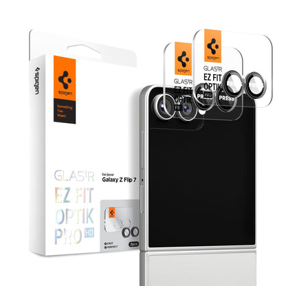 Beschermfolie Achtercamera Spigen GlastR EZ FIT Optik Pro HD voor Samsung Galaxy Z Flip7 F766, Gehard Glas, Set van 2 stuks, Zwart AGL09587