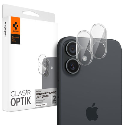 Spigen GlastR Optik Achtercamera Beschermfolie voor Apple iPhone 16 Plus / 16, Gehard Glas, Set van 2 Stuks, Transparant AGL07923