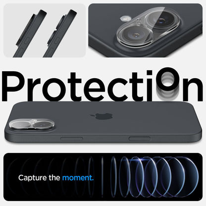 Spigen GlastR Optik Achtercamera Beschermfolie voor Apple iPhone 16 Plus / 16, Gehard Glas, Set van 2 Stuks, Transparant AGL07923