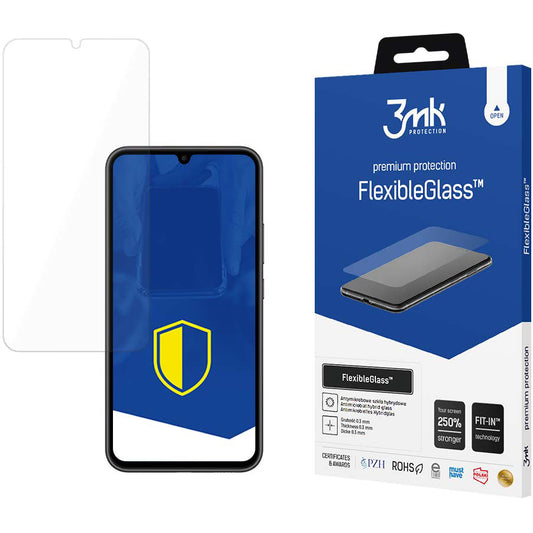 3MK FlexibelGlas Screen Protector voor Samsung Galaxy A34 A346, Flexibel Glas, Volledig Gelijmd 