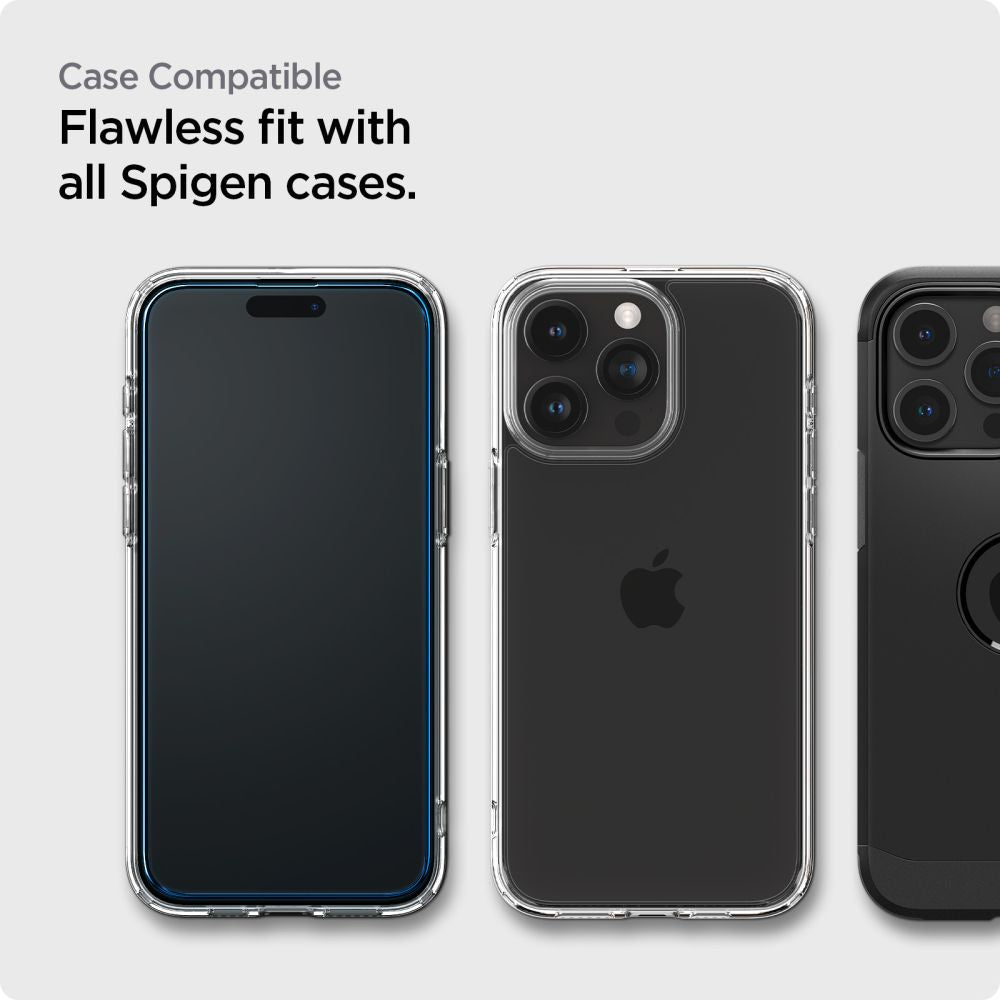 Spigen Align Master Screen Protector voor Apple iPhone 15 Pro, Beschermend Glas, Volledig gelijmd, Set 2 stuks, 2.5D, Zwart