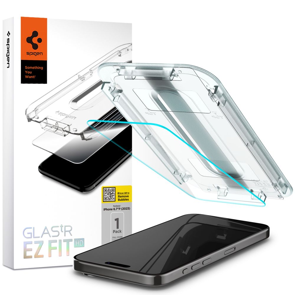 Spigen EZ FIT Screen Protector voor Apple iPhone 15 Pro Max, Glasbescherming, Volledig gelijmd, 2,5D AGL06878 AGL06878 