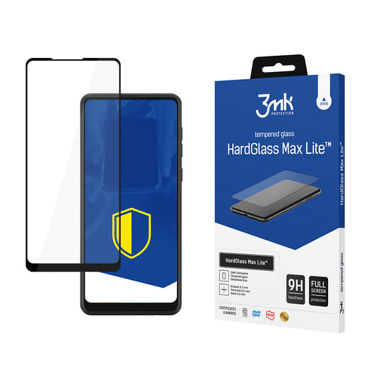 Screen Protector 3MK HardGlass Max Lite voor Samsung Galaxy A21s A217, gehard glas, volledig gelijmd, zwart