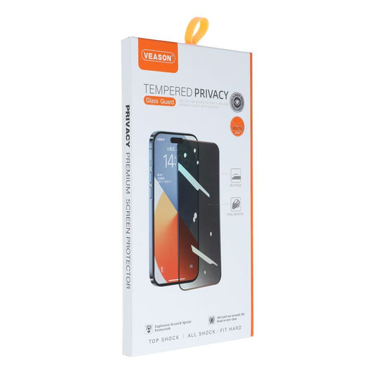 Privacy Veason Screen Protector voor Apple iPhone 15 Plus, Glas Beschermd, Vol Lijm, 6D 