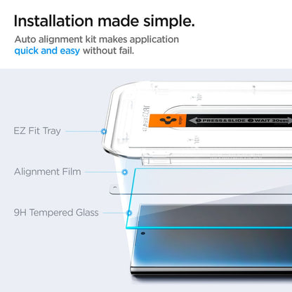 Spigen EZ FIT Screen Protector voor Samsung Galaxy S24 Ultra S928, Glasbeschermd, Volledig gelijmd, Set 2 stuks 