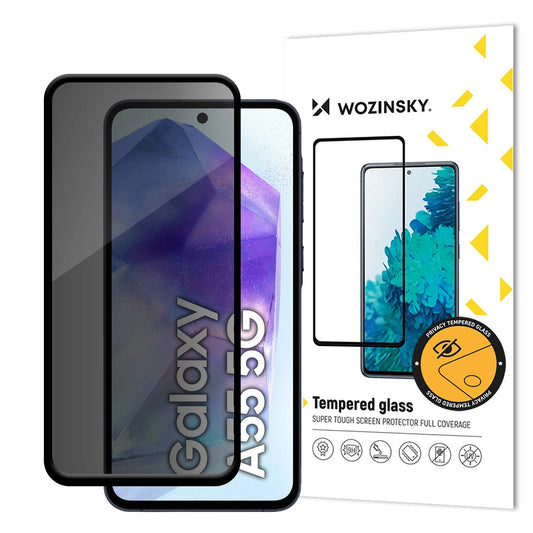 Privacy Screen Protector WZK AntiSpy for Samsung Galaxy A55 5G A556, Tempered Glass, Full Glue