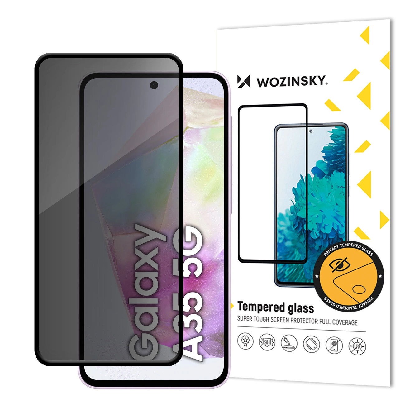 WZK AntiSpy Privacy Screen Protector voor Samsung Galaxy A35 5G A356, beschermend glas, volledig gelijmd 