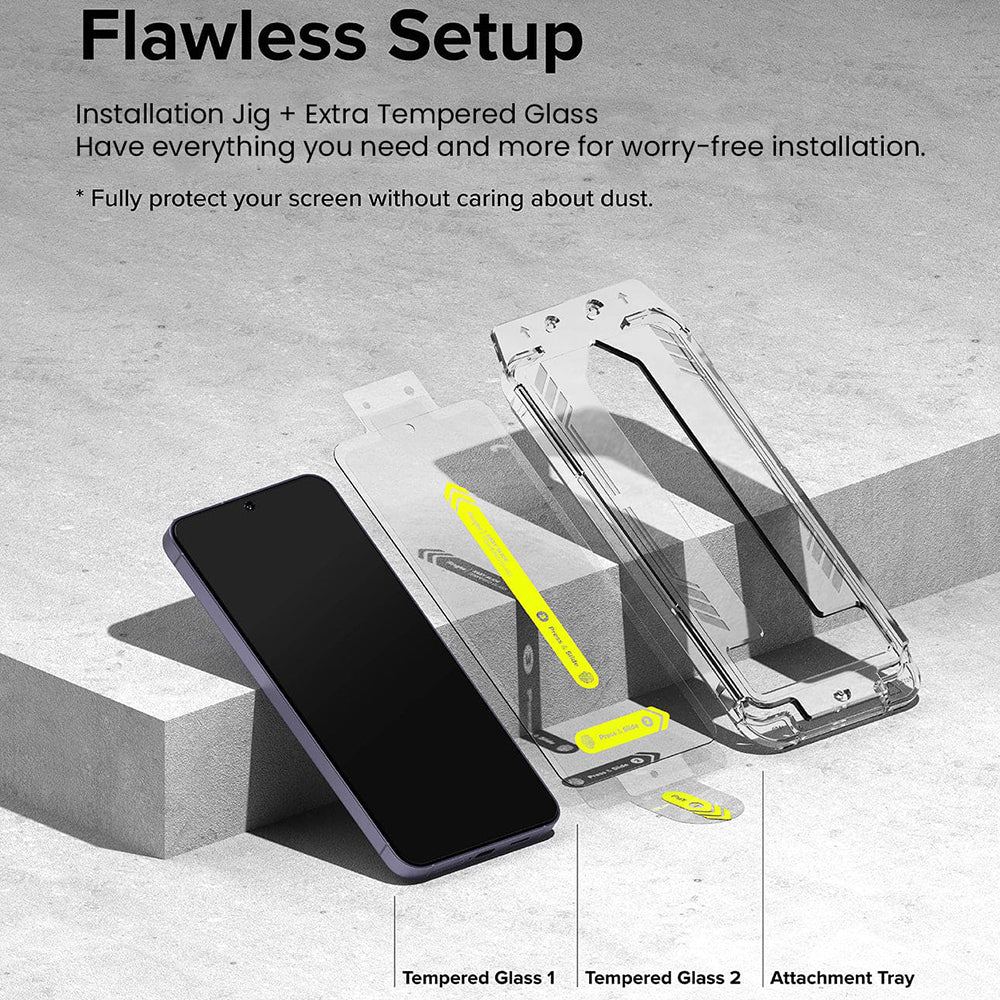 Ringke Easy Slide Screen Protector voor Samsung Galaxy S24 S921, Glasbeschermd, Volledig gelijmd, Set 2 stuks 