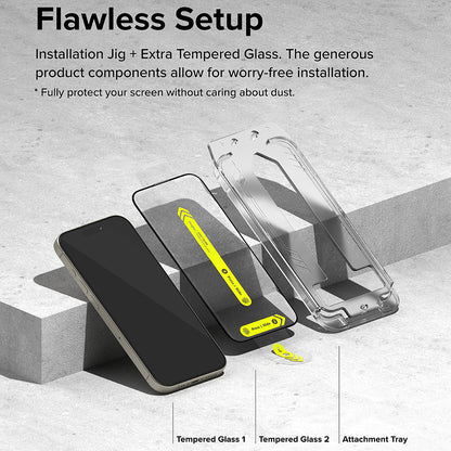 Ringke Easy Slide Screen Protector voor Apple iPhone 16 Pro, Volledig gelijmd, Set 2 stuks, Zwart