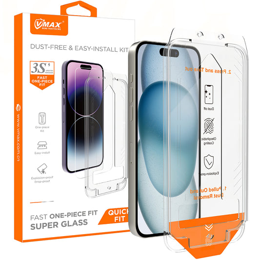 Vmax Screen Protector voor Apple iPhone 16 Plus, Glas Beschermd, Vol Lijm, 2.5D 