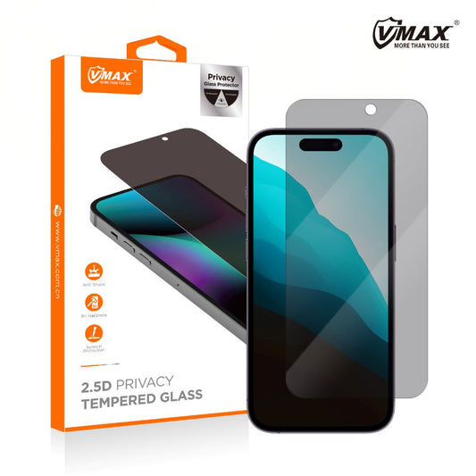 Privacy Vmax schermbeschermfolie voor Apple iPhone 16 Pro Max, gehard glas, volledige lijm, 2.5D
