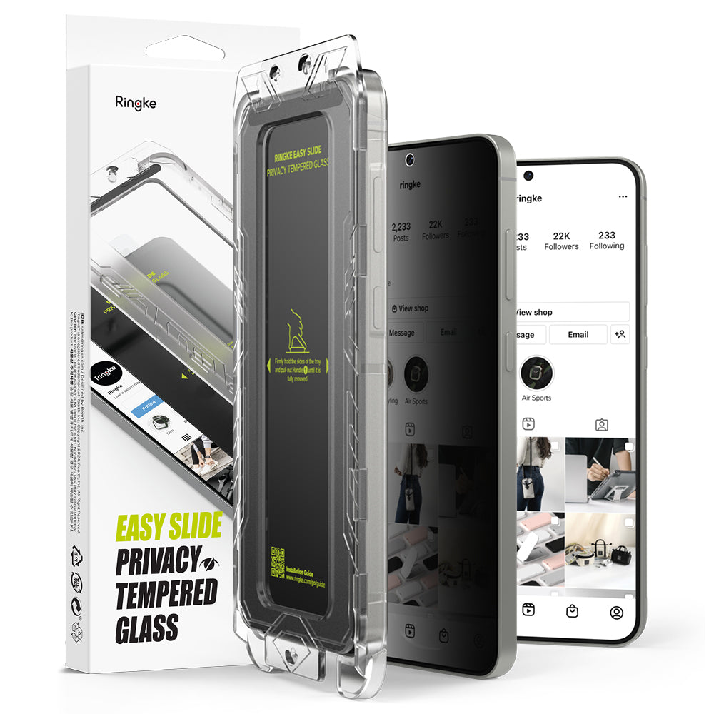 Privacy Ringke Easy Slide schermbeschermfolie voor Samsung Galaxy S25 S931 / S24 S921, Gehard Glas, Volledige Lijm, Set van 2 stuks