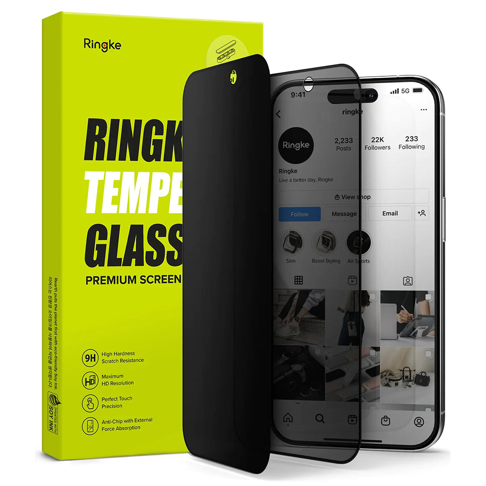 Privacy Screen Protector Ringke voor Apple iPhone 15 Pro Max, Gehard Glas, Volledige Lijm