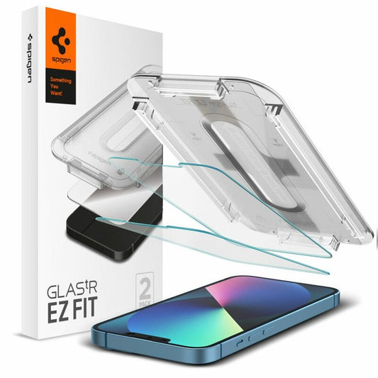 Beschermfolie Spigen GlastR EZ FIT voor Apple iPhone 17e / 16e / 14 / 13 Pro, Gehard Glas, Volledige Lijm, Set van 2 stuks AGL03385