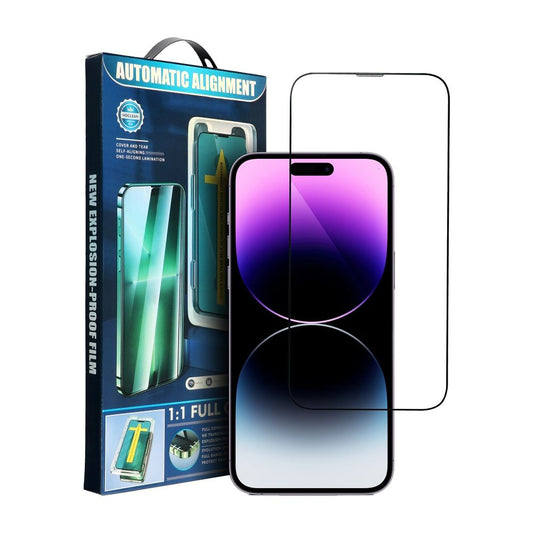 OEM Screen Protector Automatic Alignment voor Apple iPhone 14 Plus / 13 Pro Max, Gehard Glas, Volledige Lijm, 5D, Zwart