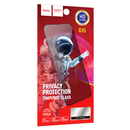 Privacy-schermbeveiligingsfolie HOCO G15 voor Apple iPhone 15 Pro Max, Gehard Glas, Volledige Lijm, 5D