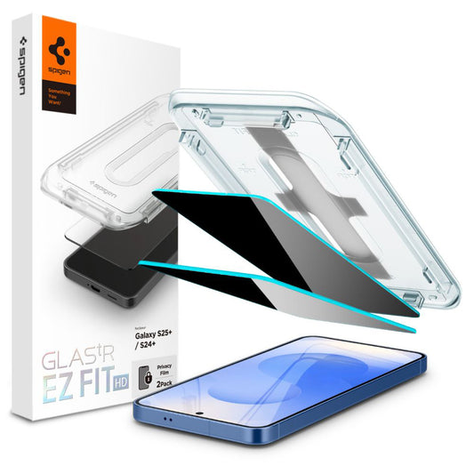 Privacy Screen Protector Spigen GlastR EZ FIT HD voor Samsung Galaxy S25+ S936 / S24+ S926, Gehard Glas, Volledige Lijm, Set van 2 stuks