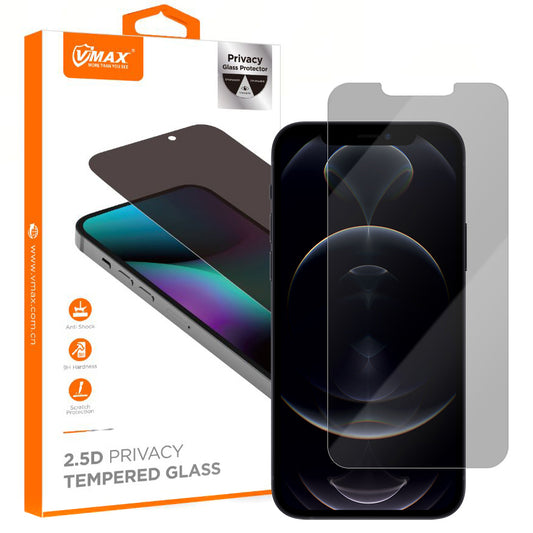 Privacy Vmax schermbeschermfolie voor Apple iPhone 12 Pro Max, gehard glas, volledige lijm, 2.5D
