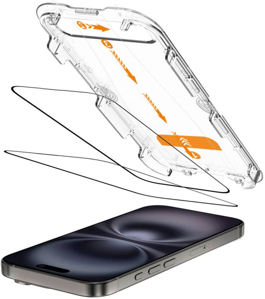 Beschermfolie Tech-Protect Quick Set+ voor Apple iPhone 16 / 15, Gehard Glas, Volledige Lijm, Set van 2 stuks, Zwart