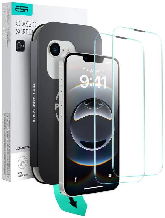 ESR Ultrafit schermbeschermfolie voor Apple iPhone 17e / 16e / 14 / 13 Pro, Gehard Glas, Volledige Lijm, Set van 2 stuks