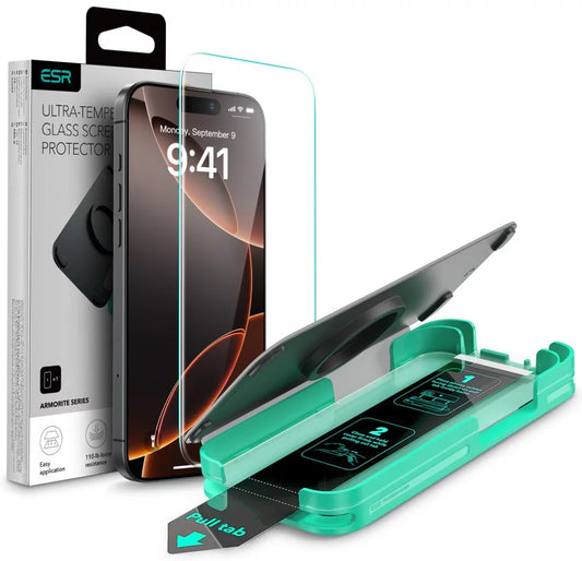 Schermbeveiligingsfolie ESR Armorite voor Apple iPhone 16 Pro Max, Gehard Glas, Volledige Lijm, Zwart
