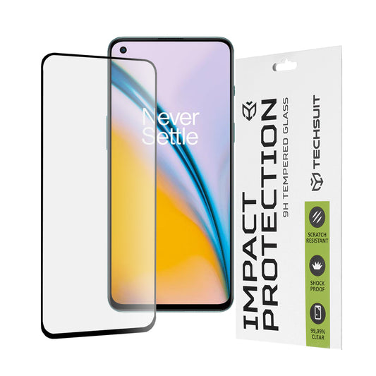Techsuit schermbeschermfolie voor OnePlus Nord 2T / Nord CE 5G / Nord 2 5G, gehard glas, full glue, 111D, zwart