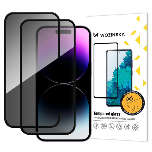 Privacy Screen Protector WZK AntiSpy voor Apple iPhone 17 / 16 Pro, Gehard Glas, Volledige Lijm, Set van 2 Stuks
