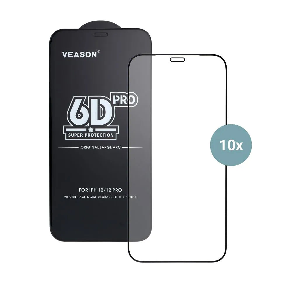 Veason PRO schermbeschermfolie voor Apple iPhone 17 Air, gehard glas, volledige lijm, set van 10 stuks, 6D, zwart