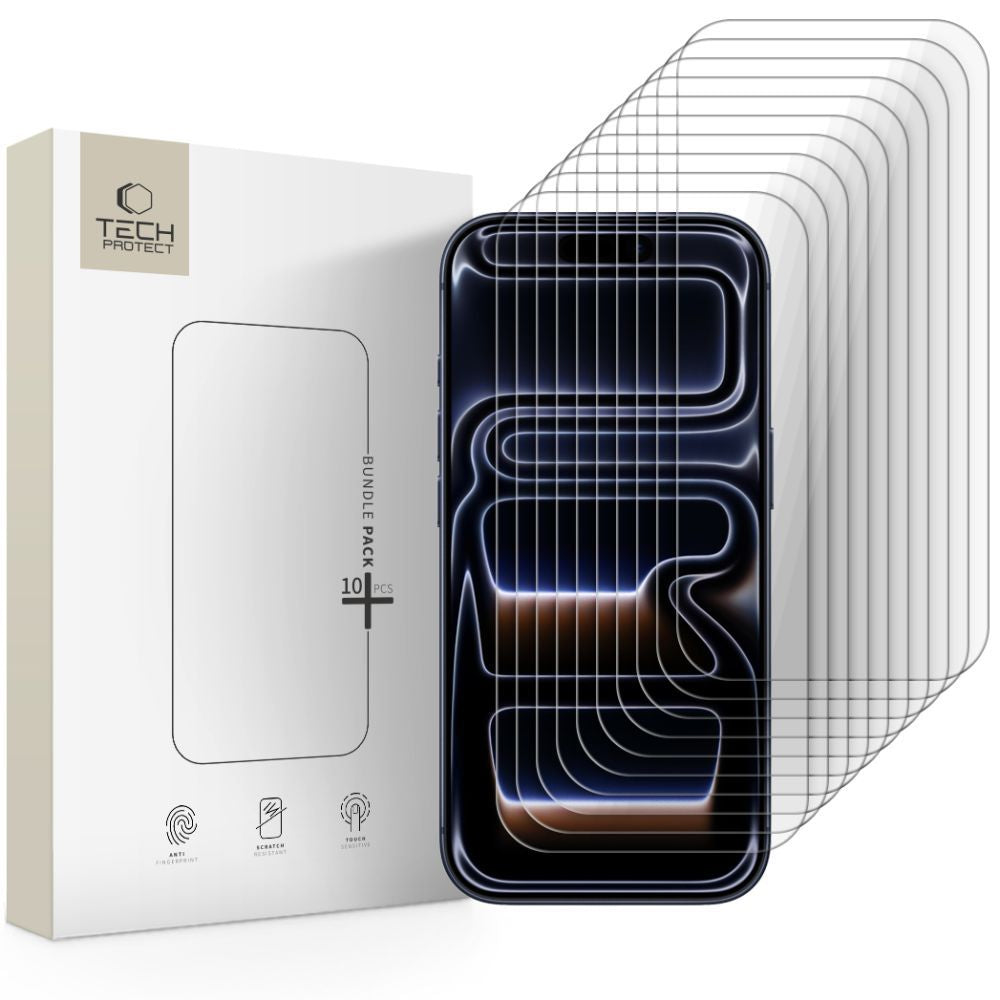 Tech-Protect schermbeschermfolie voor Apple iPhone 17 Pro / 17 / 16 Pro, Gehard Glas, Volledige Lijm, Set van 10 stuks