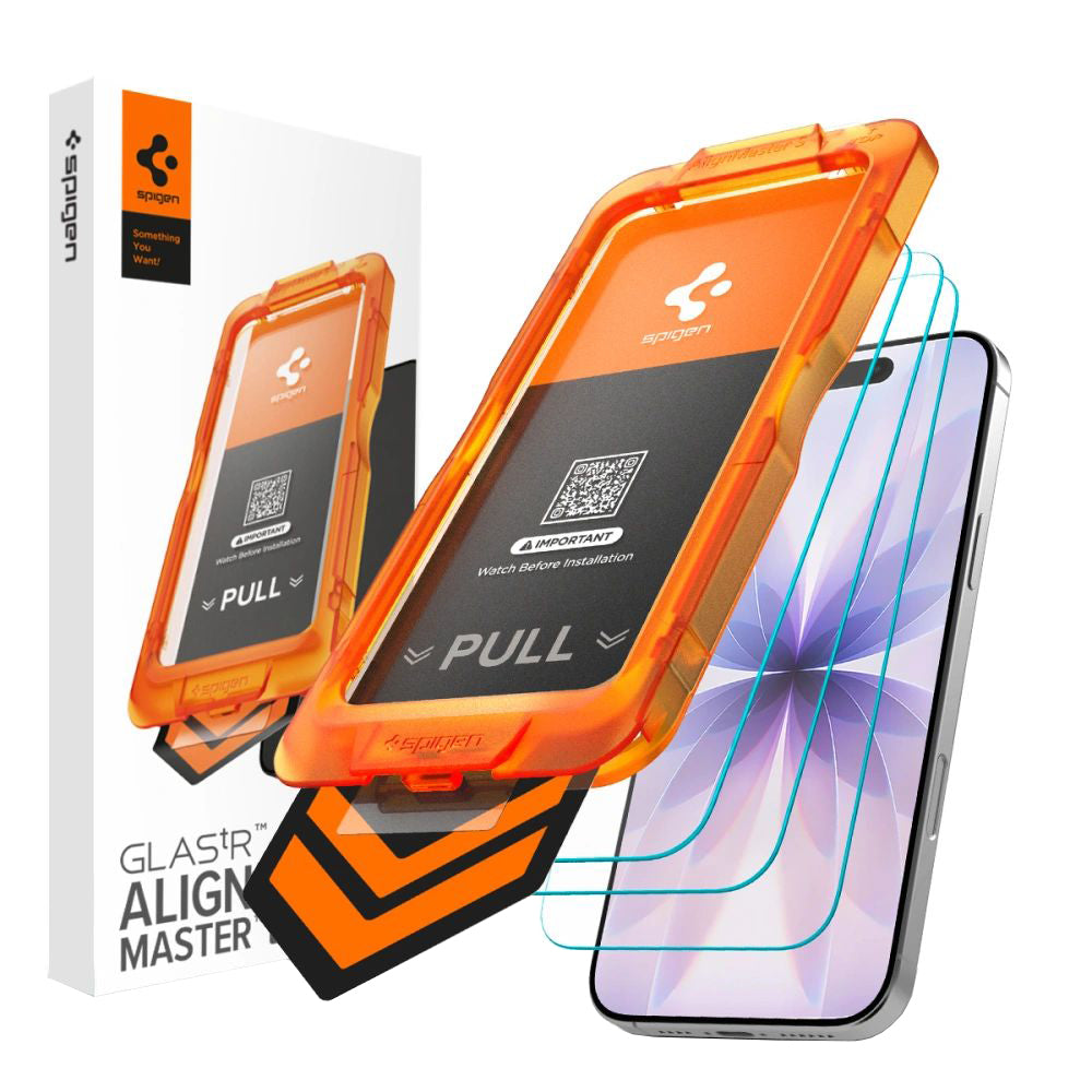 Beschermfolie Scherm Spigen GlastR Align Master Slim voor Apple iPhone 17, Gehard Glas, Volledige Lijm, Set van 3 stuks AGL10484