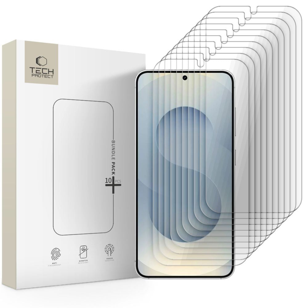 Tech-Protect schermbeschermfolie voor Samsung Galaxy S25 S931 / S24 S921, Gehard Glas, Volledige Lijm, Set van 10 stuks