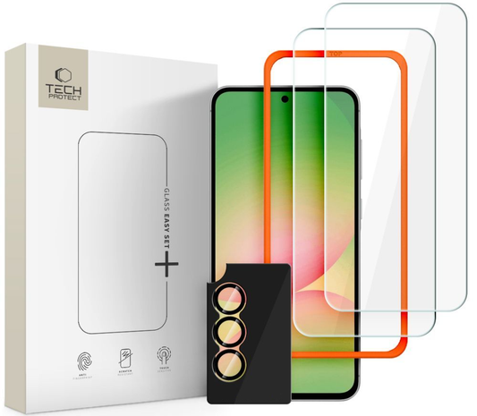 Beschermfolie voor scherm en achtercamera Tech-Protect Quick Set+ voor Samsung Galaxy A57 5G, Gehard Glas, Volledige Lijm, Set van 3 stuks