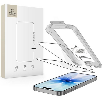 Beschermfolie Tech-Protect Quick Set+ voor Apple iPhone 17, Gehard Glas, Volledige Lijm, Set van 2 stuks, Zwart