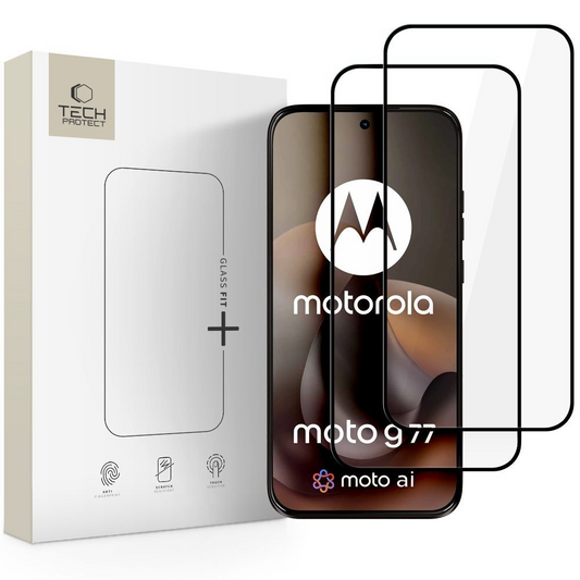 Tech-Protect FIT+ schermbeschermfolie voor Motorola Moto G77 / G67, gehard glas, volledige lijm, set van 2 stuks, 2.5D, zwart