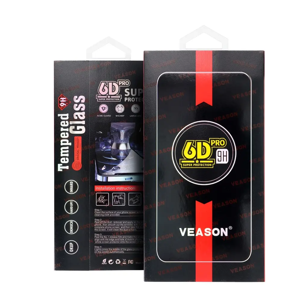 Veason PRO schermbeschermfolie voor Apple iPhone 17 / 16 Pro, gehard glas, volledige lijm, 6D, zwart