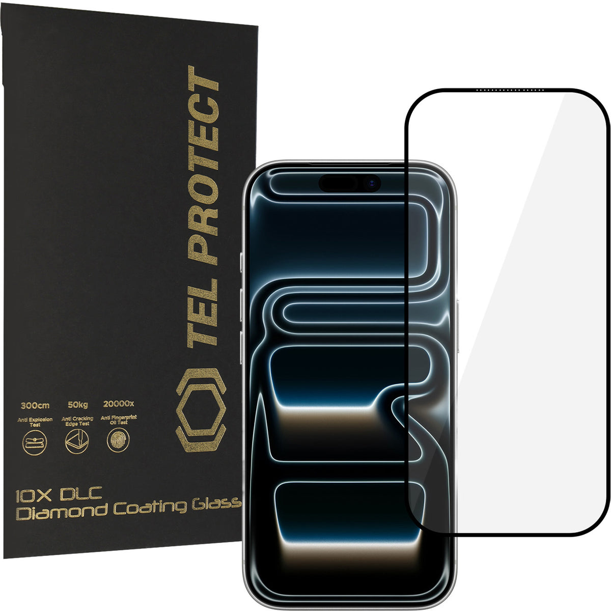 Tel Protect 10X HD DLC Diamond Coating schermbeschermer voor Apple iPhone 18 Pro / 17 Pro, gehard glas, volledige kleeflaag, zwart