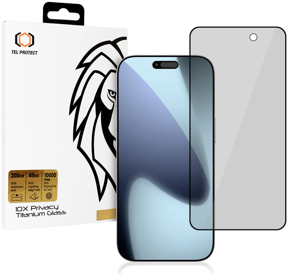 Privacy-schermbeschermer Tel Protect 10X Plus Titanium voor Apple iPhone 17 Pro Max, gehard glas, volledige kleeflaag