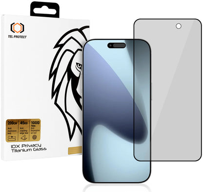 Privacy-schermbeschermer Tel Protect 10X Plus Titanium voor Apple iPhone 17 Pro Max, gehard glas, volledige kleeflaag