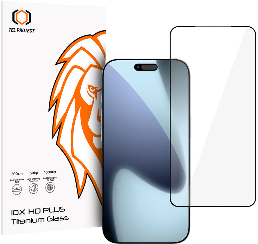 Tel Protect 10X HD Plus Titanium Screen Protector for Apple iPhone 18 Pro Max / 17 Pro Max, Tempered Glass, Full Glue, Black
