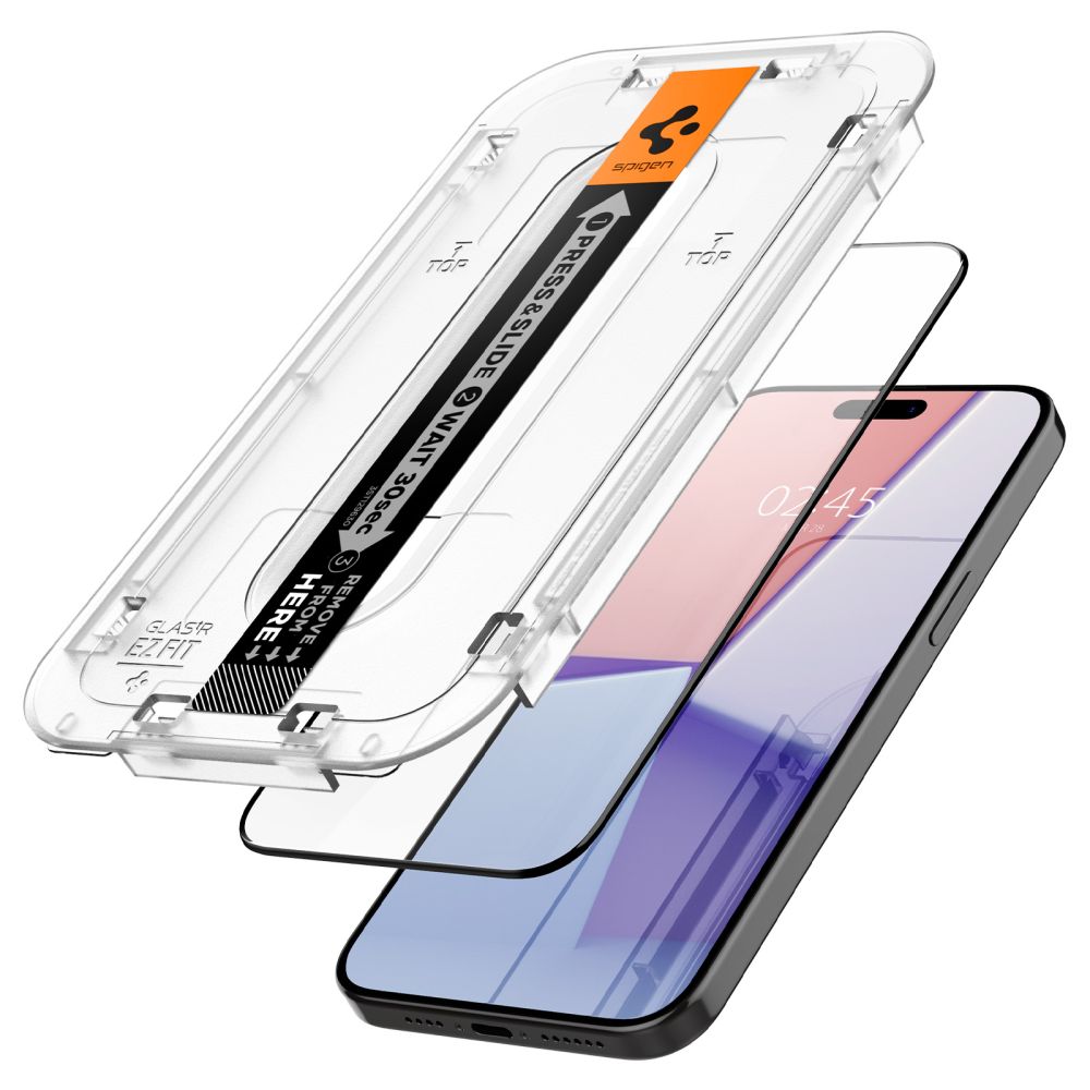 Spigen EZ FIT Screen Protector voor Apple iPhone 15 Pro Max, Afgeschermd glas, volledige verlijming, 2.5D, case-vriendelijk, zwart AGL06879 AGL06879 