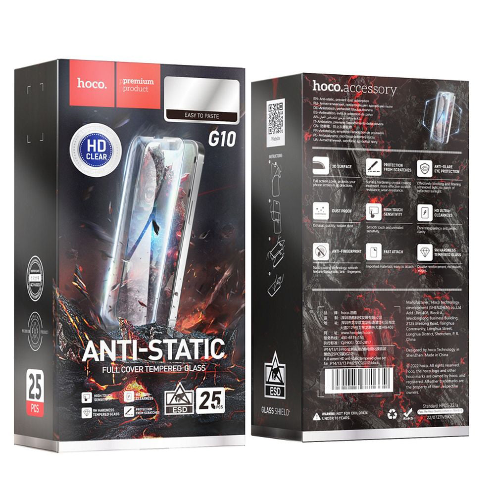Beschermfolie HOCO voor Apple iPhone 14 Pro Max, Gehard Glas, Volledige Lijm, Set van 25 stuks, Zwart