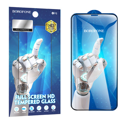 Borofone BF6 Diamond Armor Beschermfolie voor Apple iPhone 17e / 16e / 14 / 13 Pro, Gehard Glas, Volledige Lijm, Set van 10 stuks, Zwart