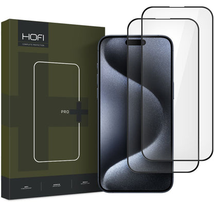 Screen Protector HOFI Glass PRO+ voor Apple iPhone 16 Pro, Glasbescherming, Volledig gelijmd, Set 2 stuks, 2.5D, Zwart 